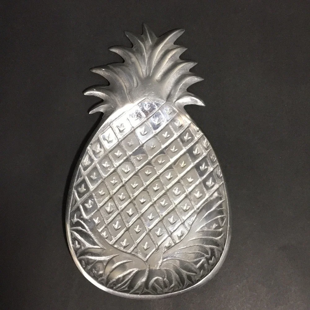 Silver Colored Aluminum Pineapple Trinket Serving Tray Dish Made in India